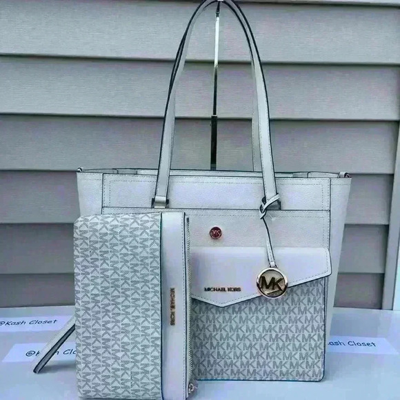 Michael Kors Maisie Tote 3 in 1 Large Leather Tote Bag Light Cream Multi